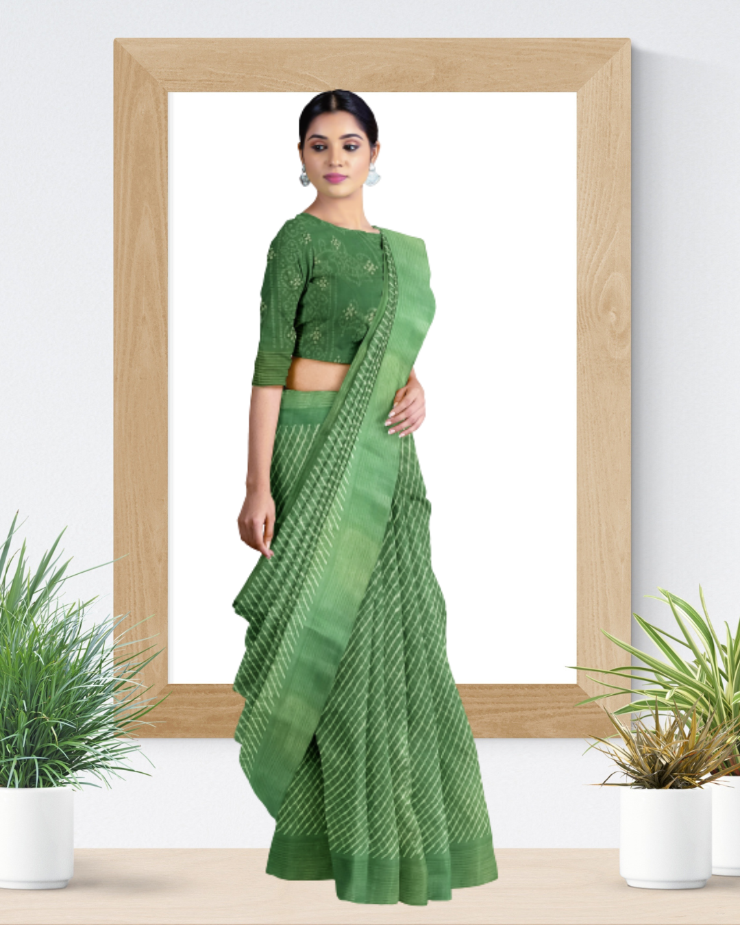 Green Color Laheriya Cotton Saree for Women - Side View of Saree