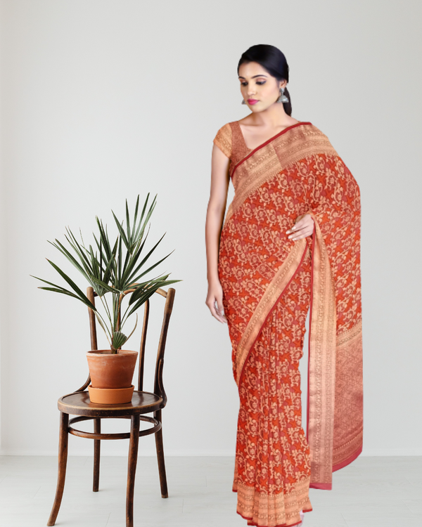 Rust Color Cotton Kota Saree for Women