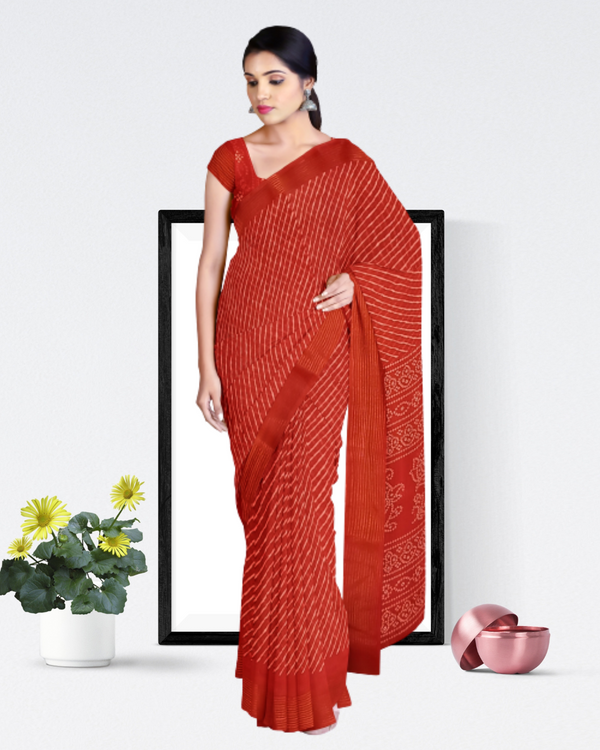 Red Color Lariya Cotton Saree for Women