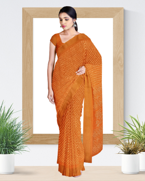 Orange Color Laheriya Cotton Saree for Women