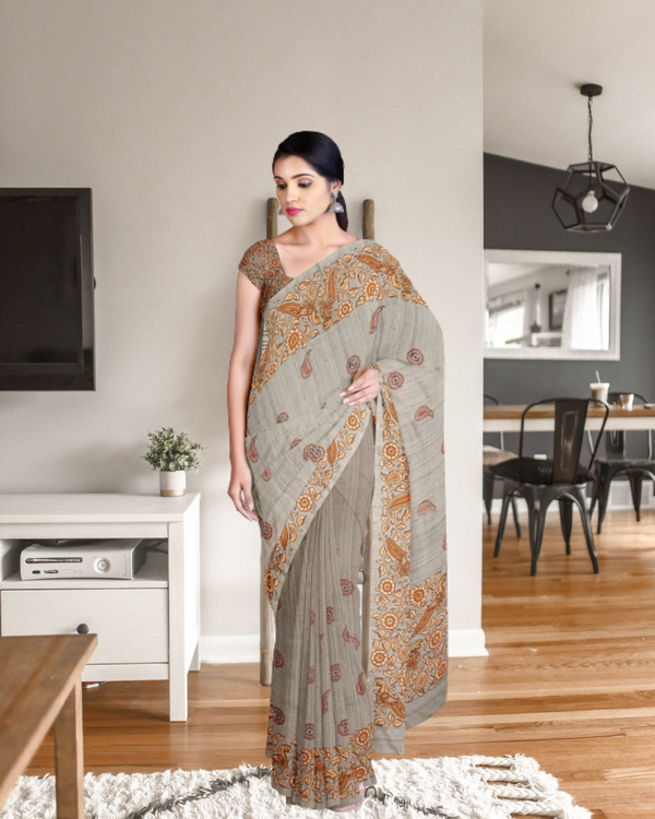 Grey Tussar Silk Saree for Women