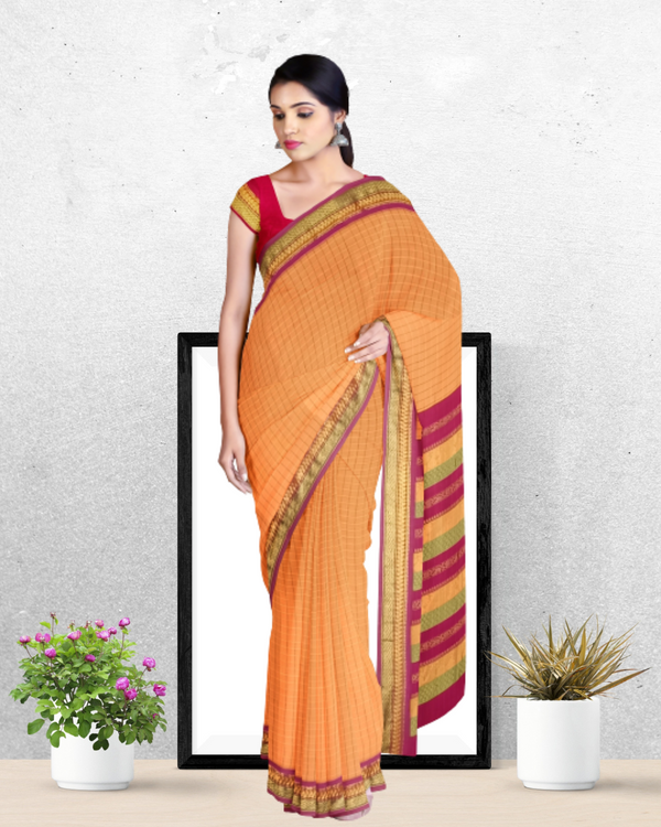 Orange Color Cotton Gadwal Saree for Women