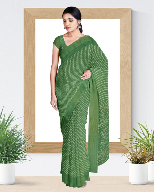 Green Color Laheriya Cotton Saree for Women