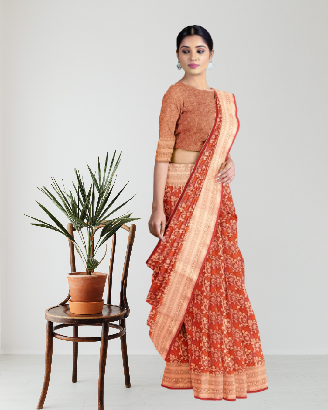 Rust Color Cotton Kota Saree for Women - Side View of Saree