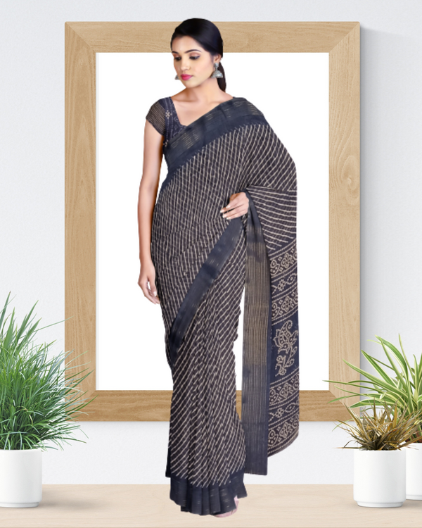 Navy Blue Color Lariya Cotton Saree for Women