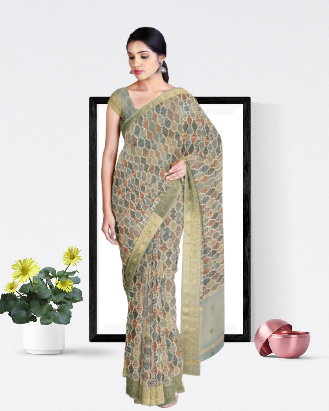 Chiku Color Linen Silk Saree for Women