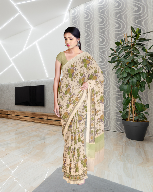 Cream Color Lenen Cotton Saree for Women