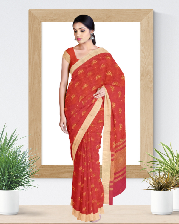 Red Color Gajari Cotton Saree for Women