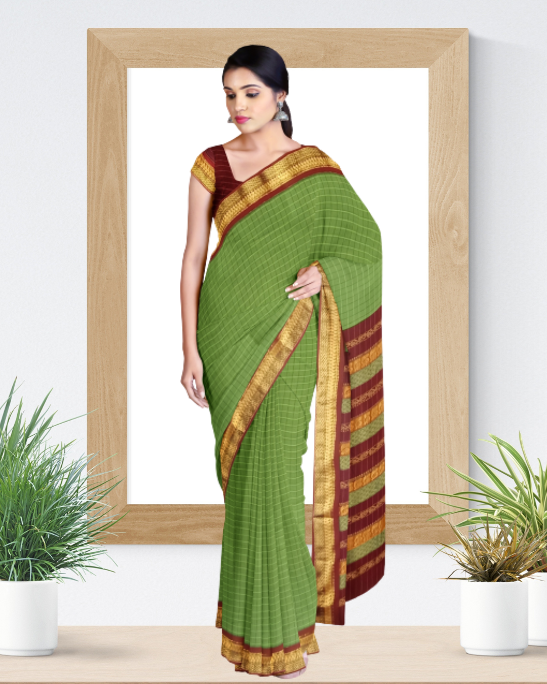 Green Color Cotton Gadwal Saree for Women