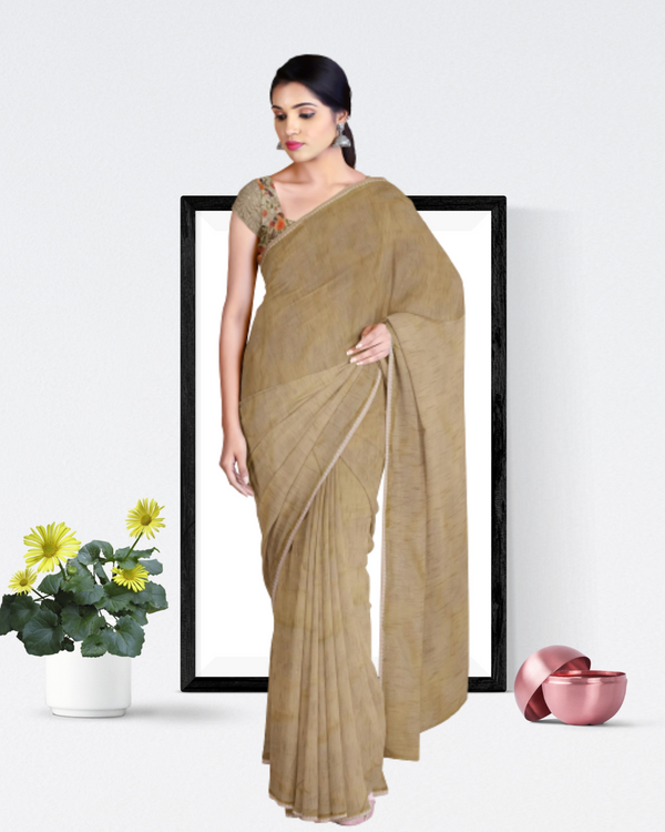 Cream Color Plain Satin Saree for Women