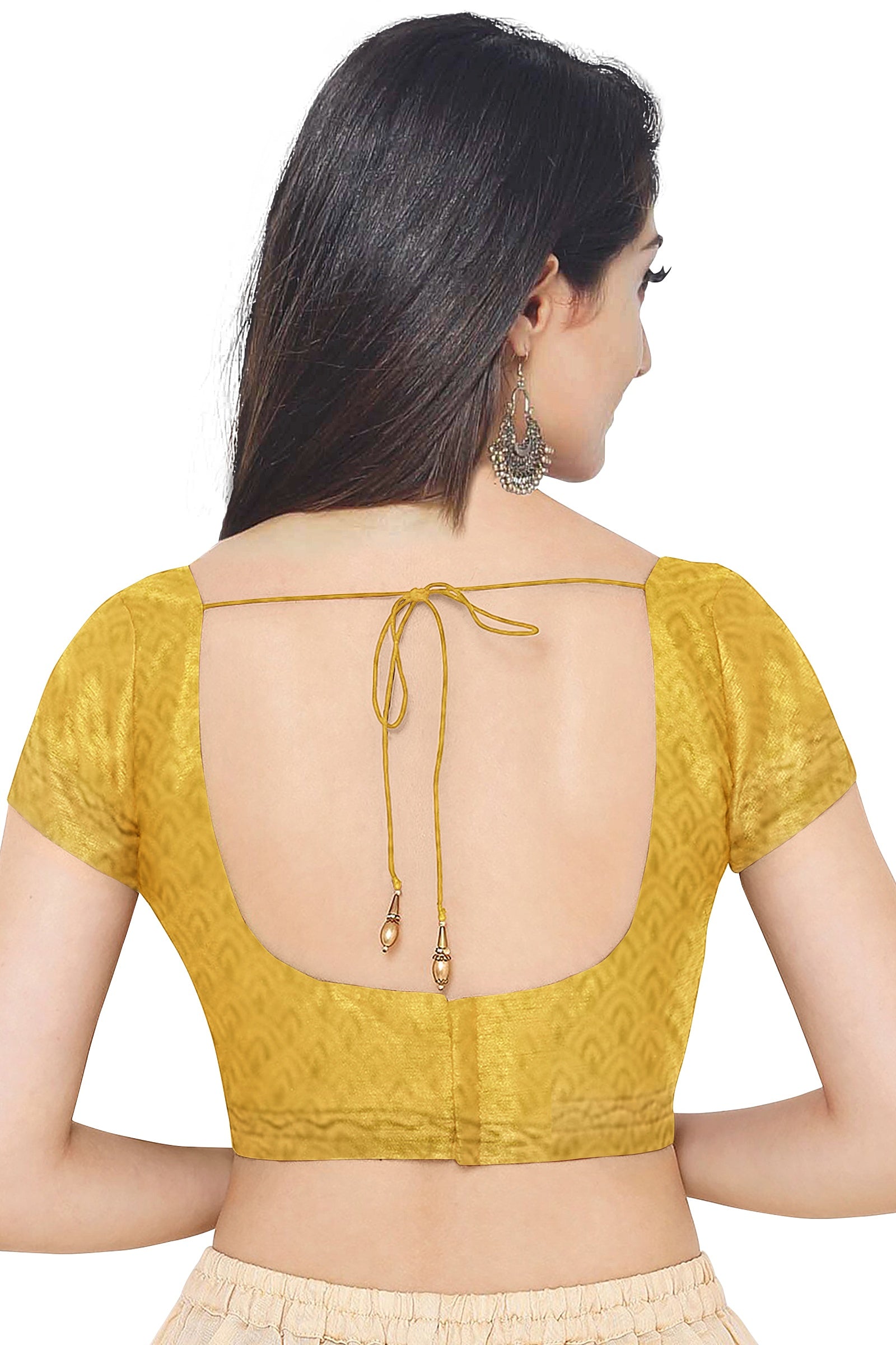 Lemon Color Tussar Silk Saree for Women - Back Side View of Saree Blouse