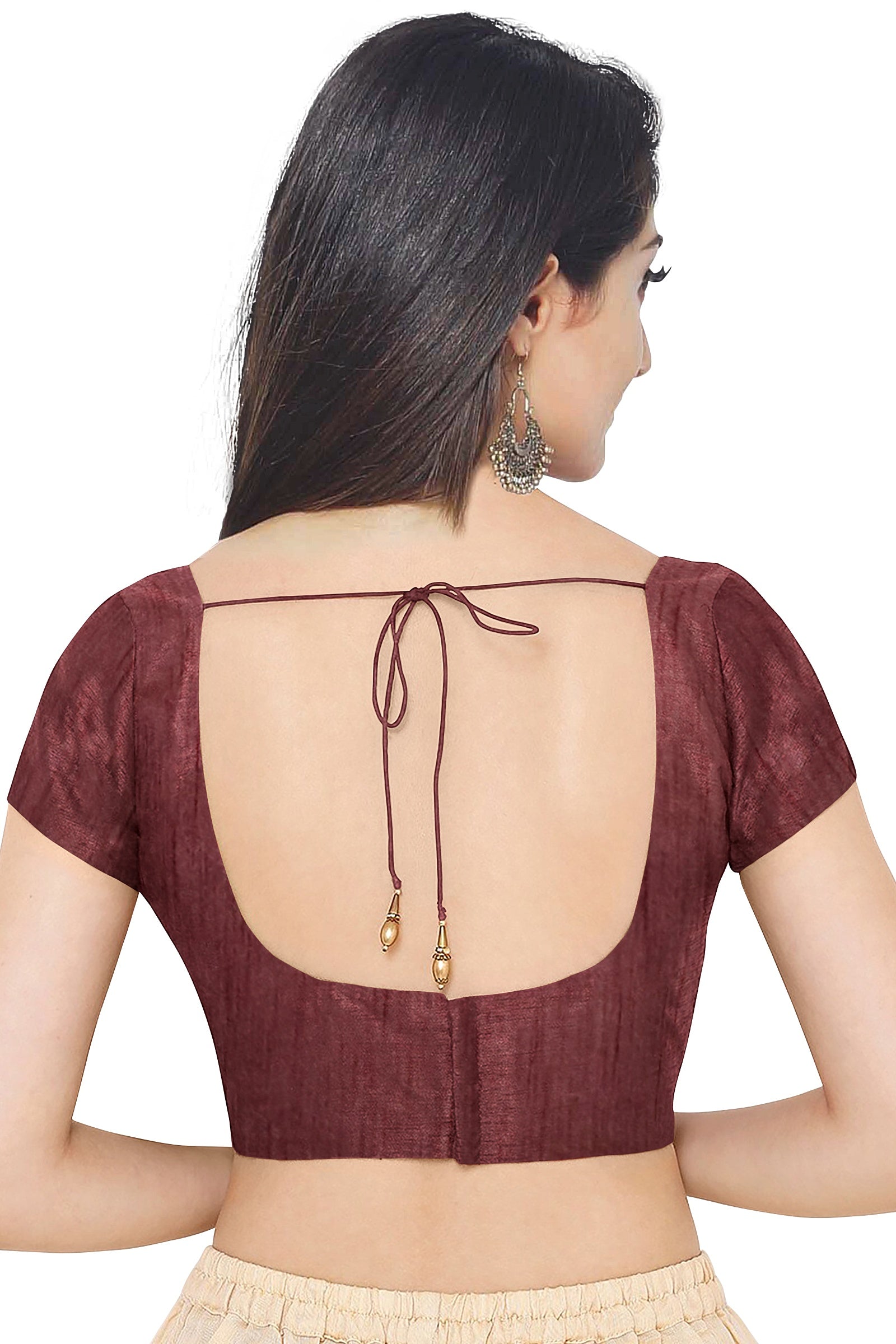 Chocolate Color Tussar Silk Saree for Women - Back View of Saree Blouse