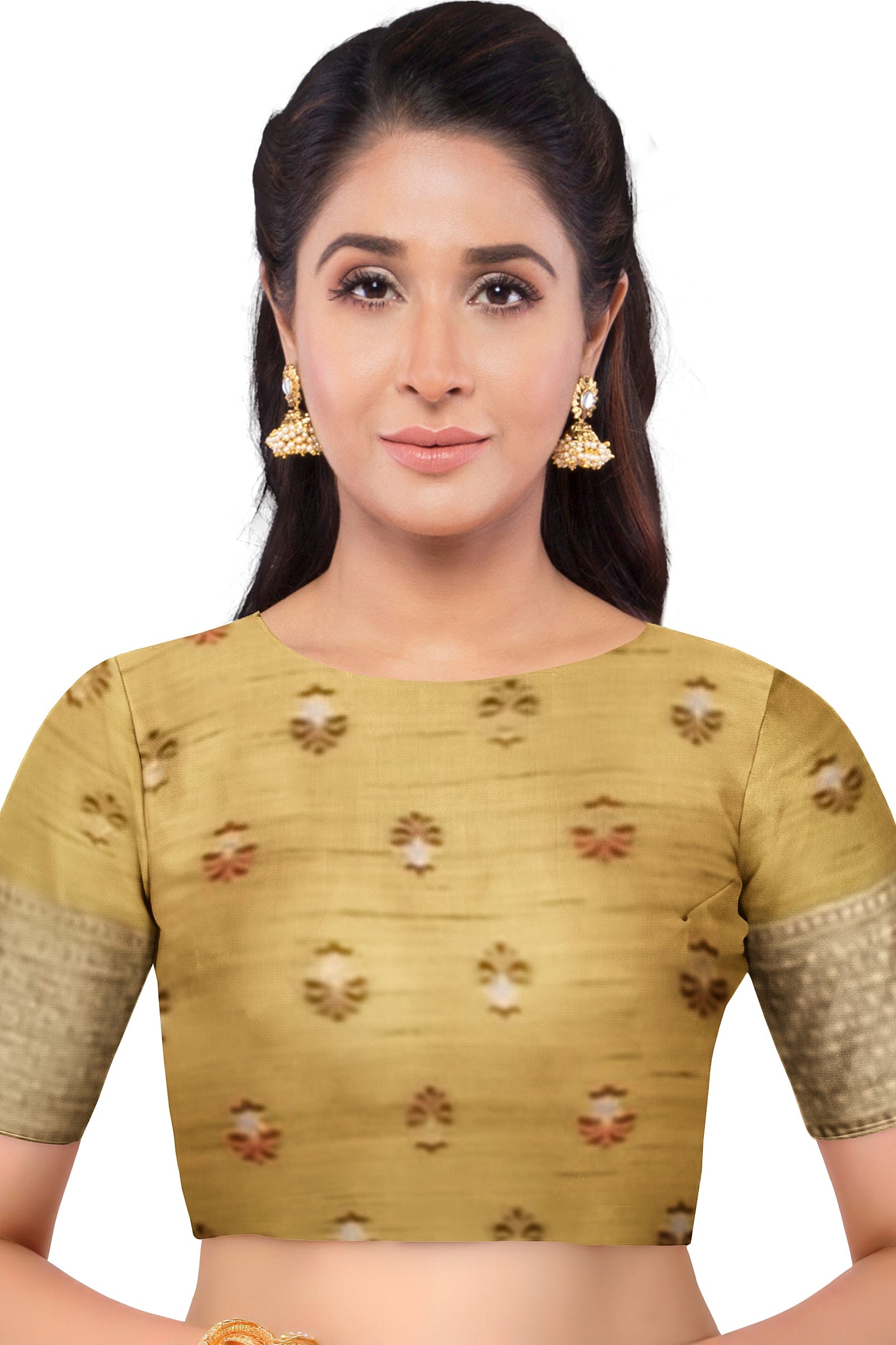 Yellow Color Jute Silk Saree for Women - Front View of Saree Blouse