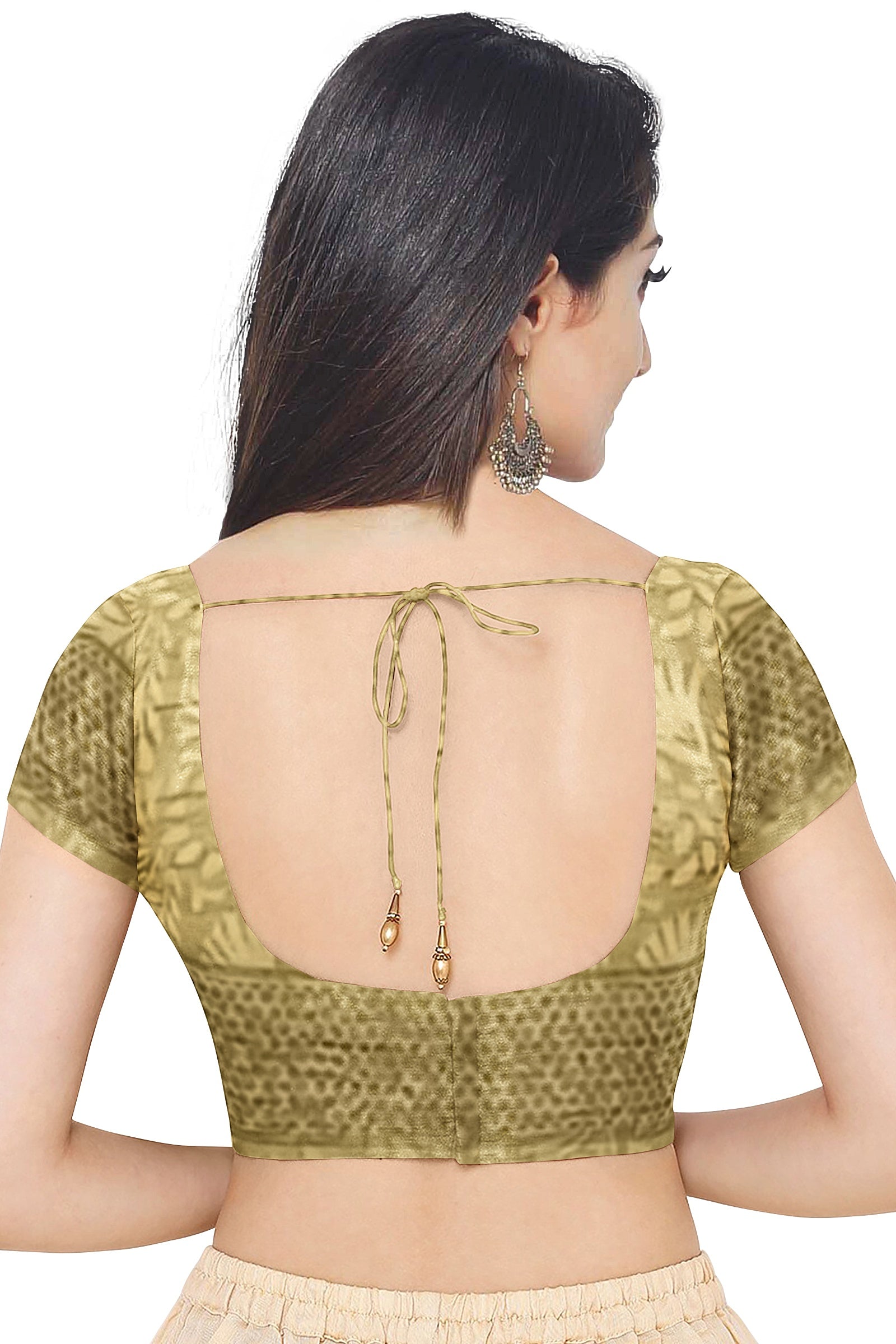 Mehandi Color Tussar Printed Silk Saree for Women - Back Side View of Saree Blouse