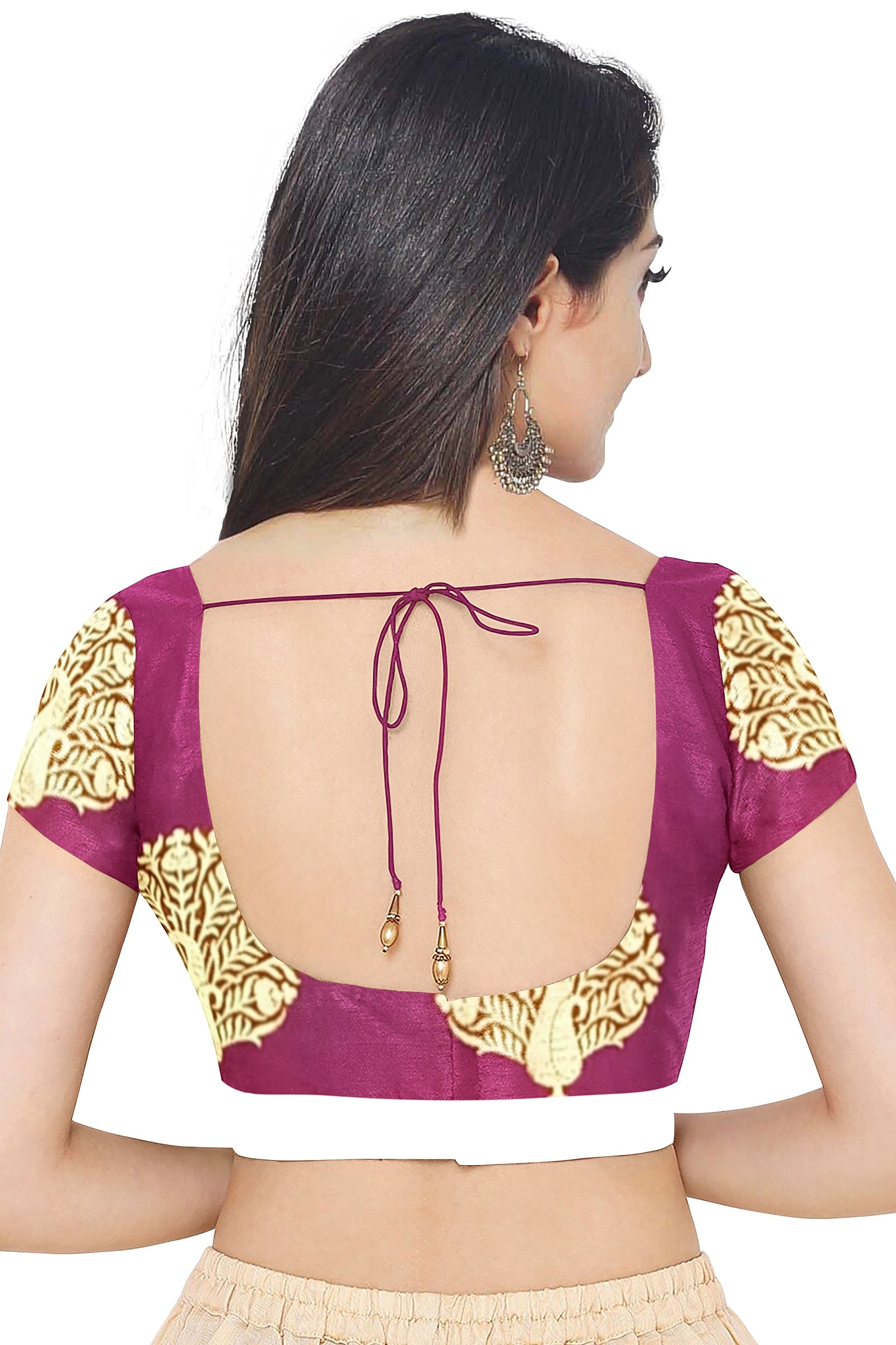 Magenta Color Katan Silk Saree for Women - Back Side View of Saree Blouse