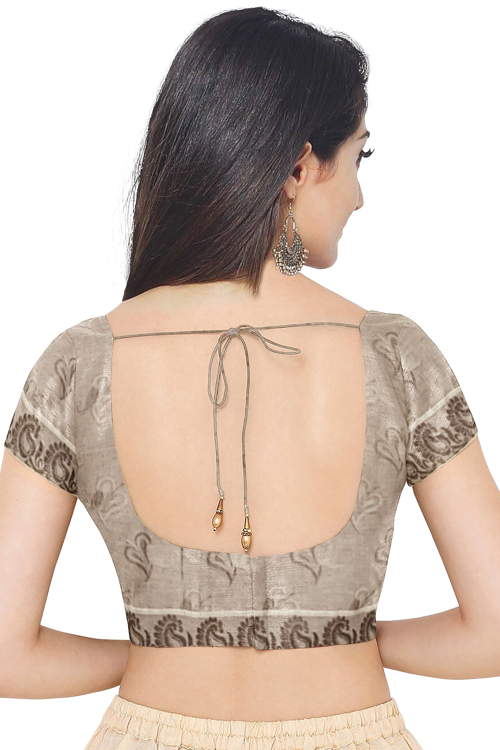 Grey Color Cotton Saree for Women - Back Side View of Saree Blouse