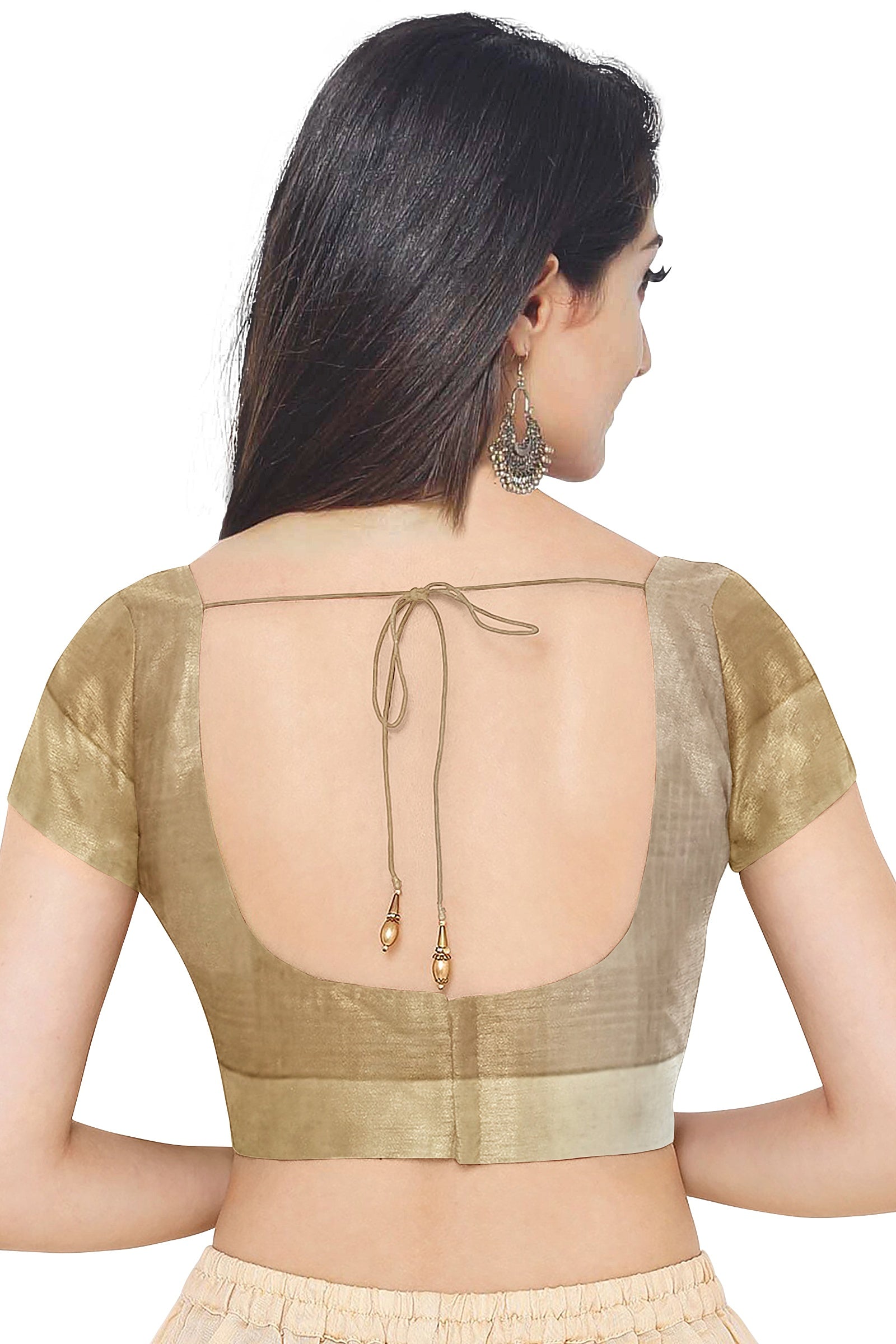 Chiku Color Linen Saree for Women - Back Side View of Saree Blouse