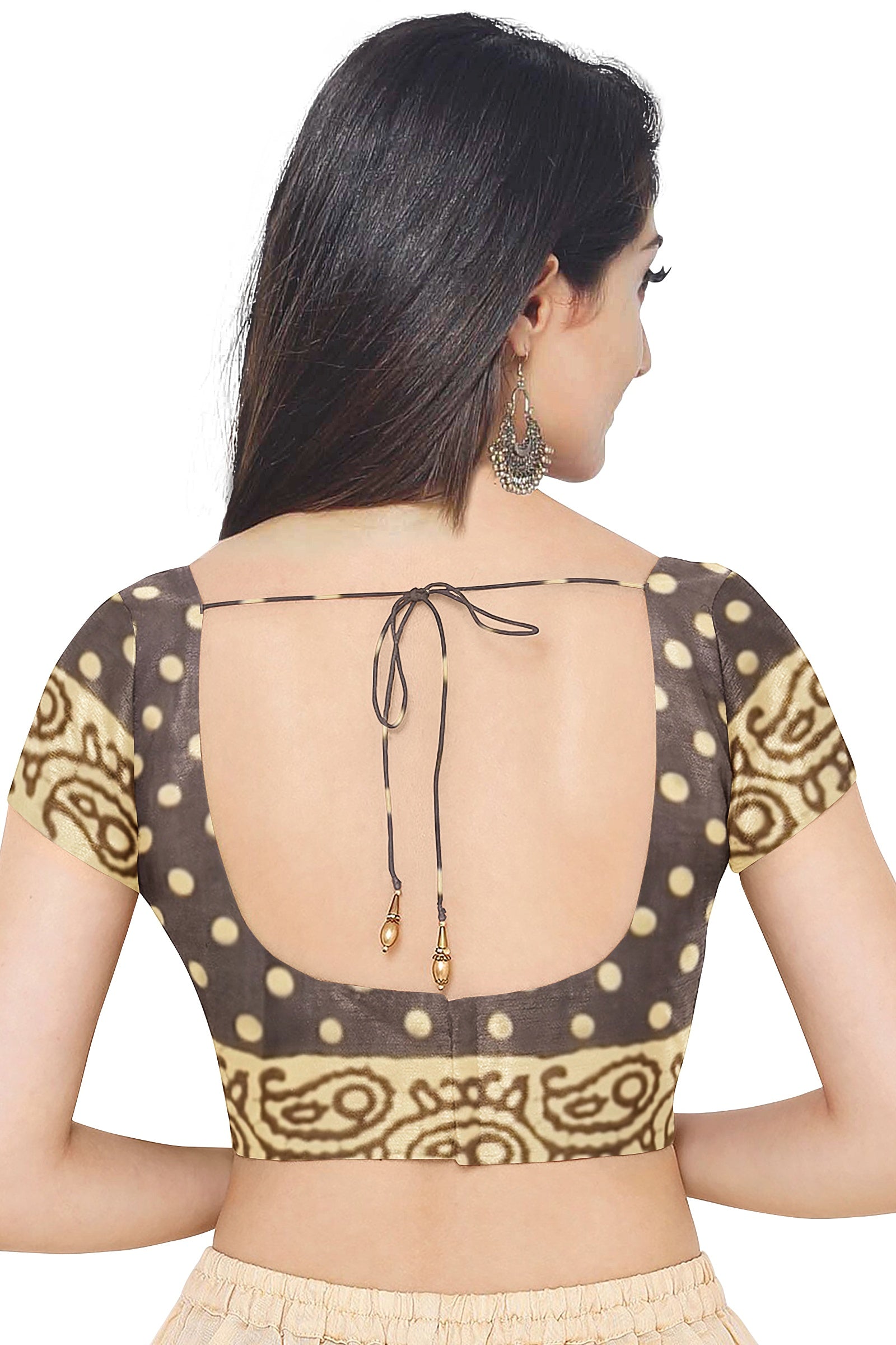 Grey Color Sun Silk Saree for Women - Back Side View of Saree Blouse