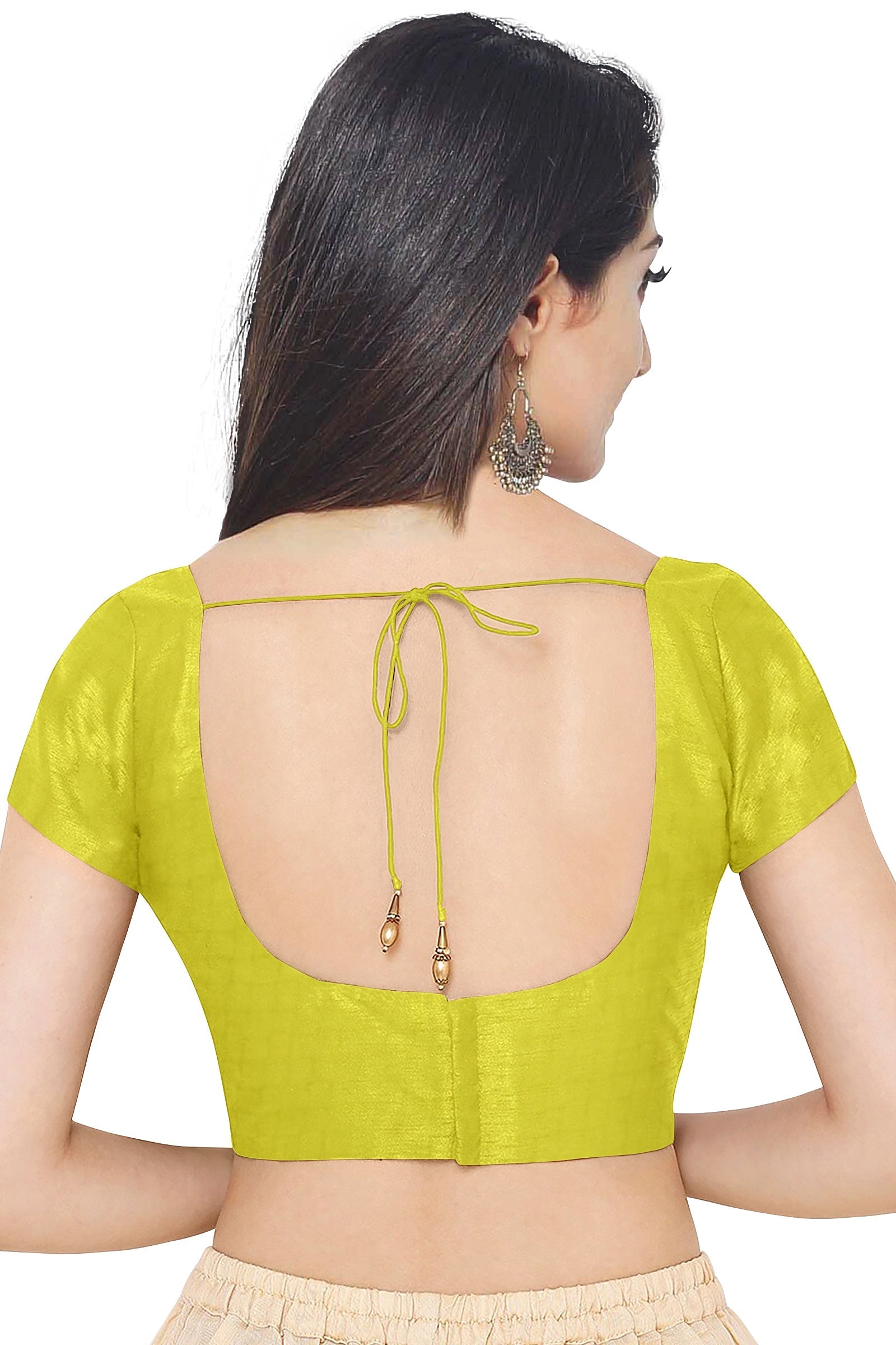 Parrot Green Color Sun Silk Saree for Women - Back Side View of Saree Blouse