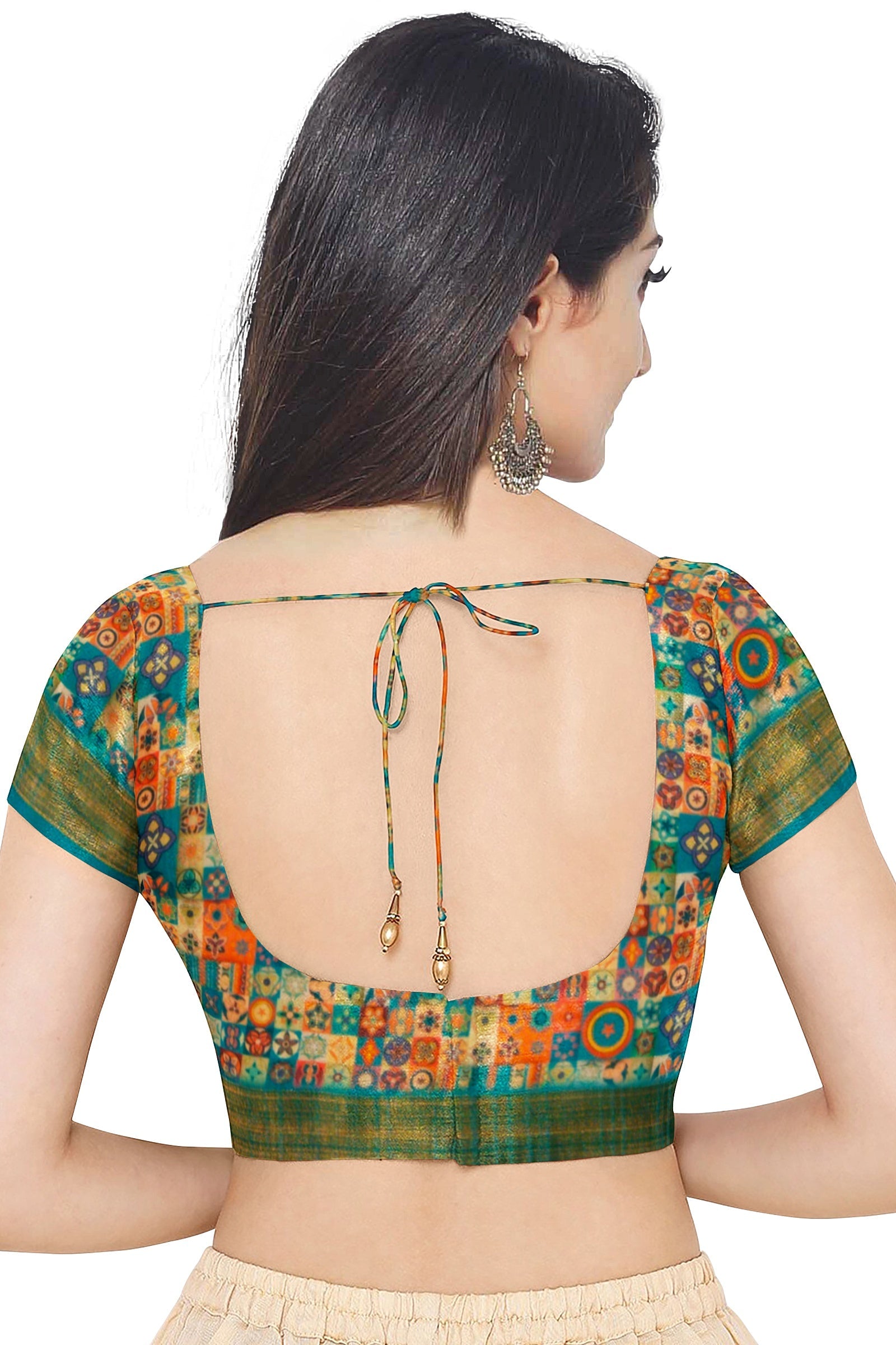 Chiku Color Lenen Silk Saree for Women - Back Side View of Saree Blouse