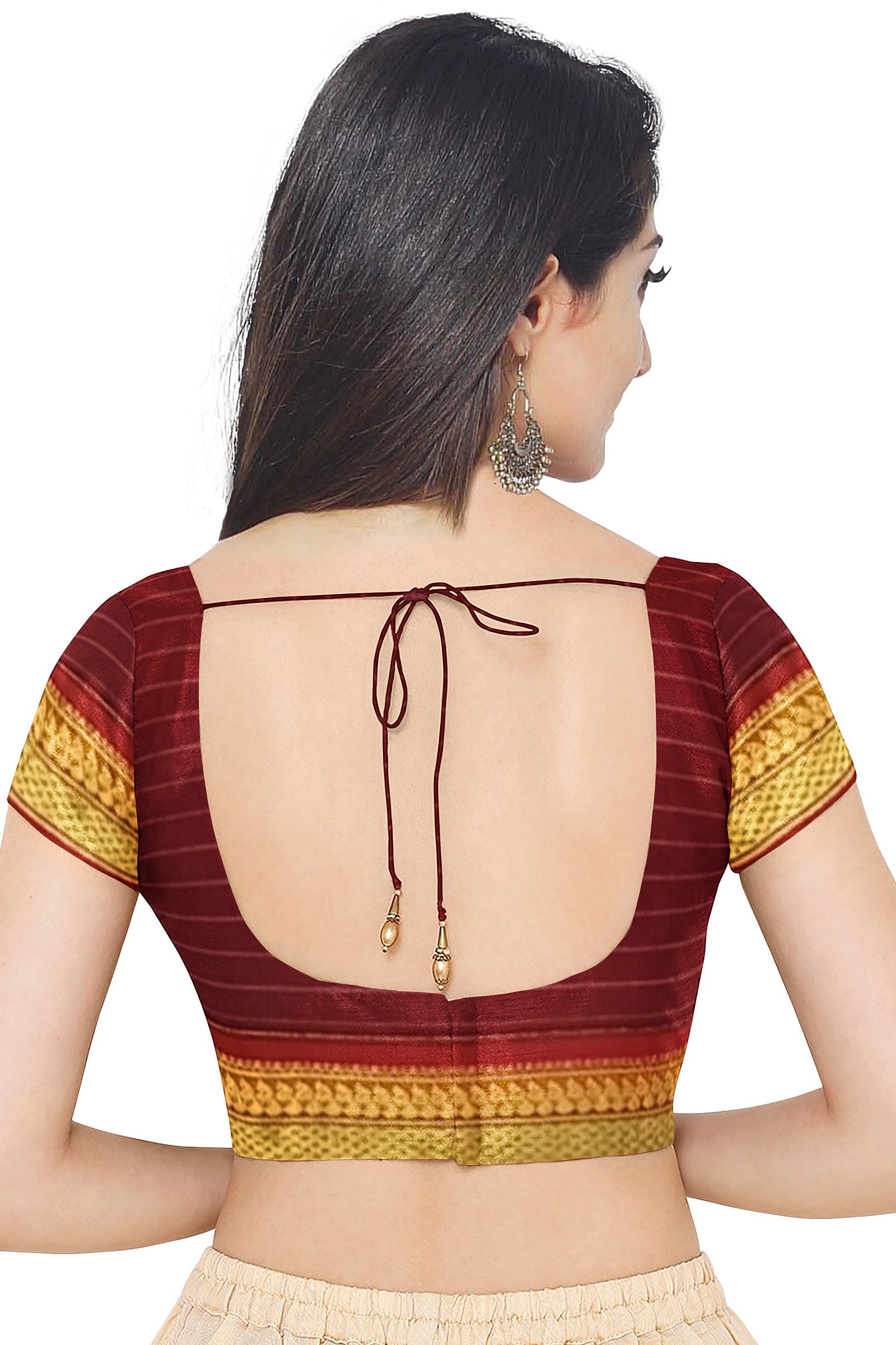 Green Color Cotton Gadwal Saree for Women - Back Side View of Saree Blouse