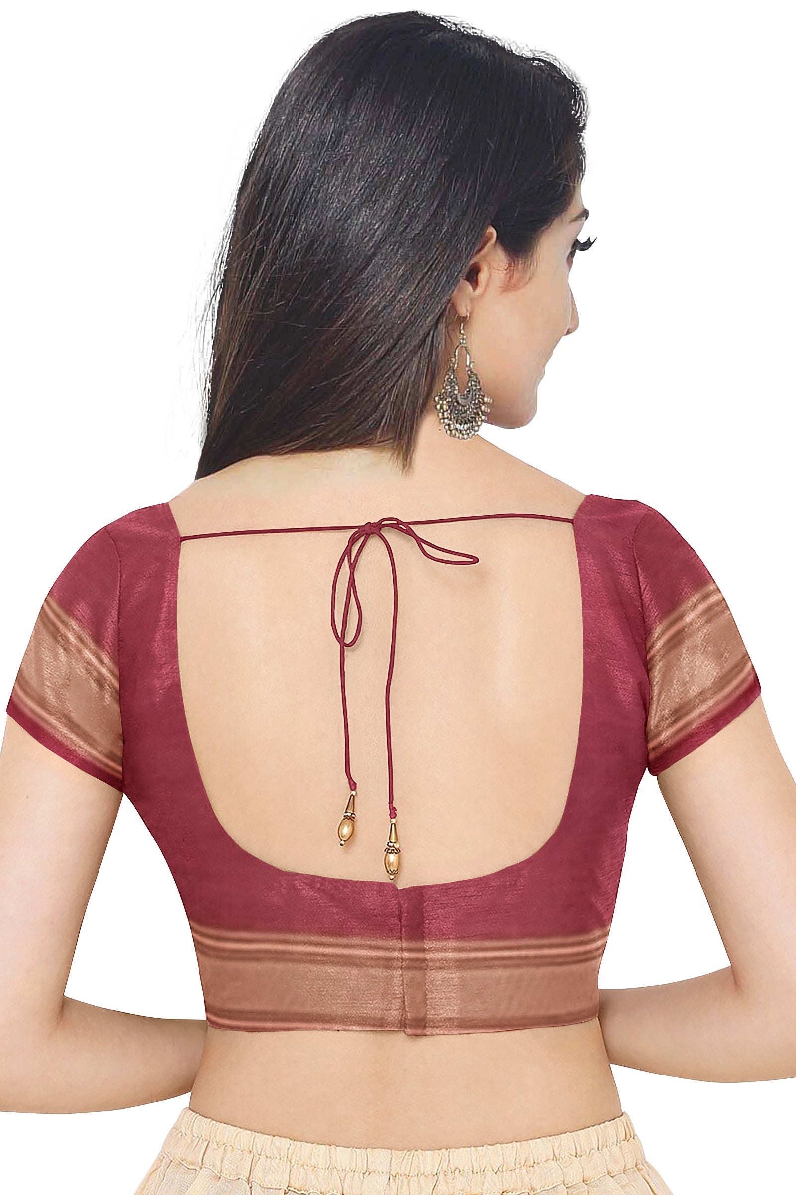 Gajari Color Banaras Cotton Saree for Women - Back Side View of Saree Blouse