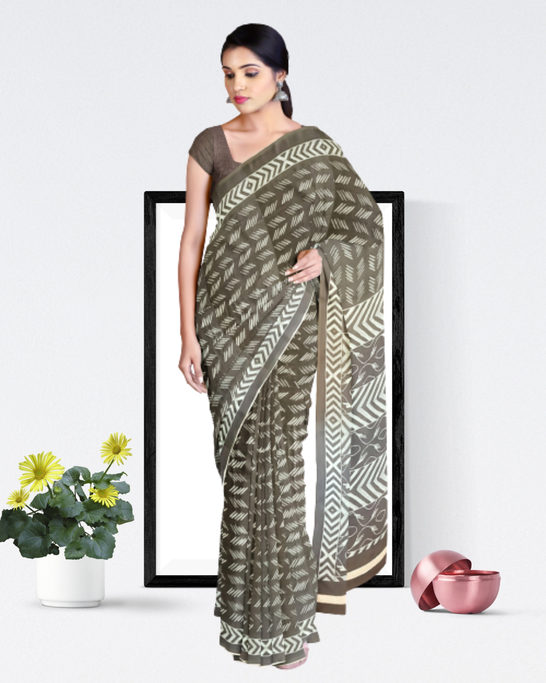 Black Color Synthetic Crepe Saree for Women