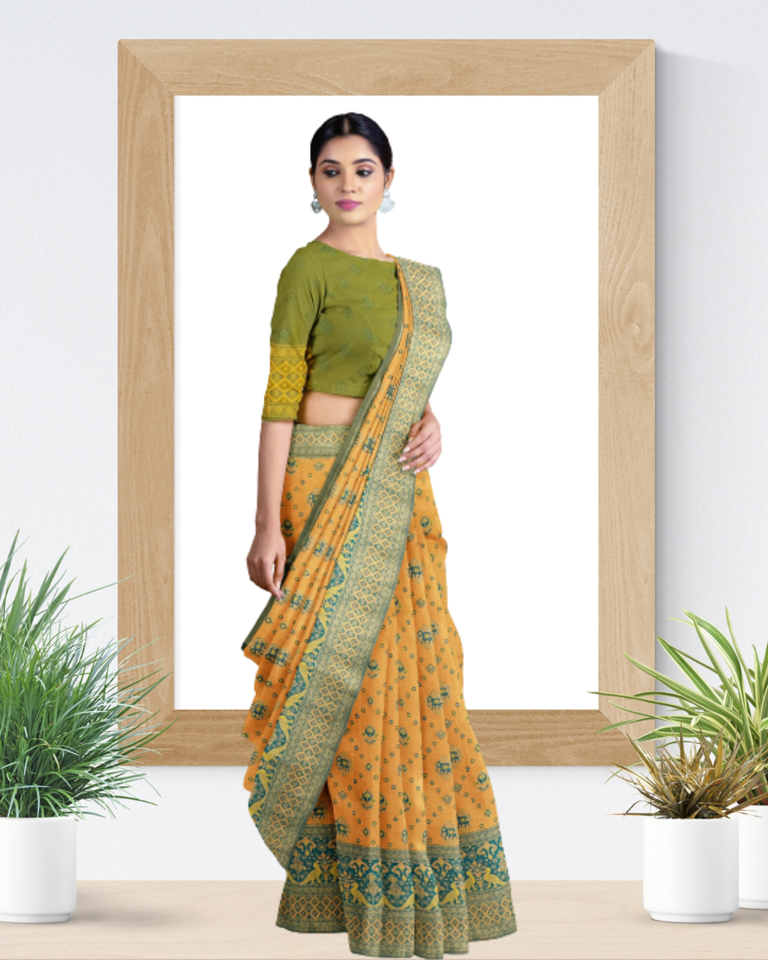 Golden Color Tissue Patola Saree for Women - Side View of Saree