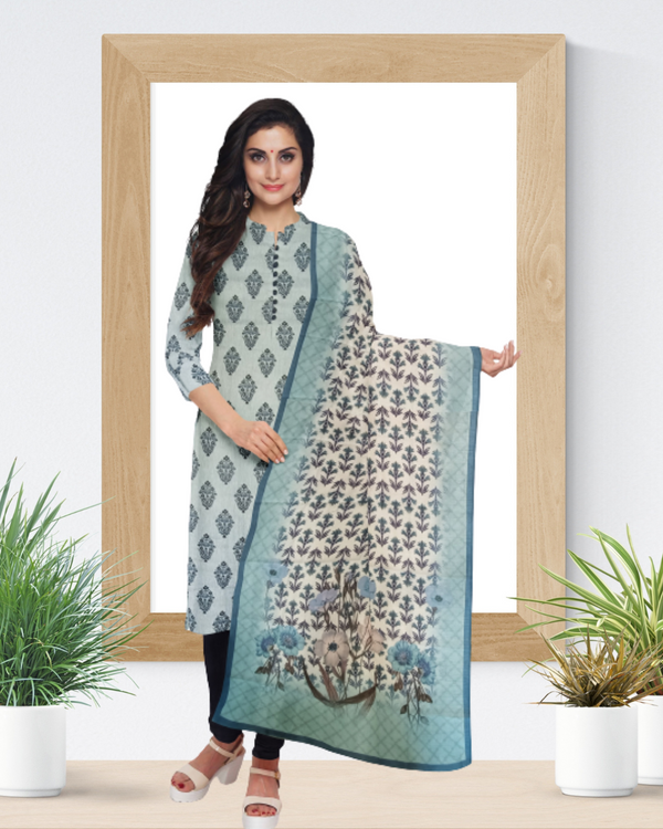 Light Blue Color Jute Cotton Salwar Suit for Women