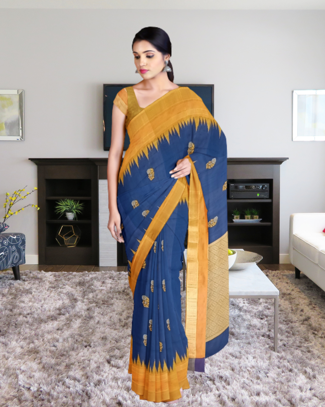 Navy Blue Color Raw Silk Saree for Women