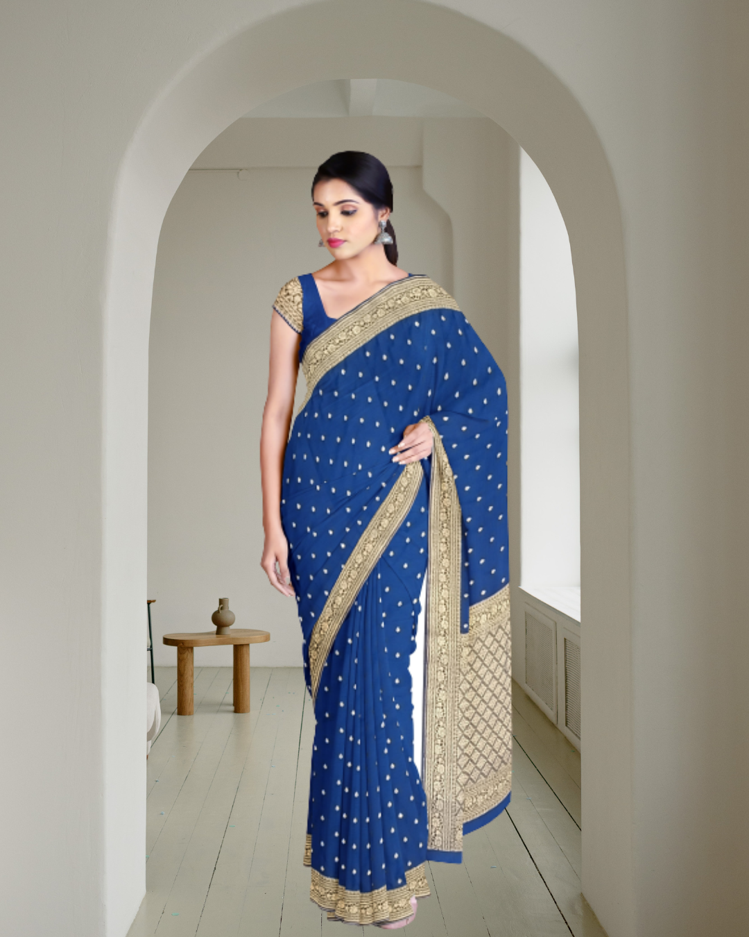 Navy Blue Color Banaras Katan Silk Saree for Women