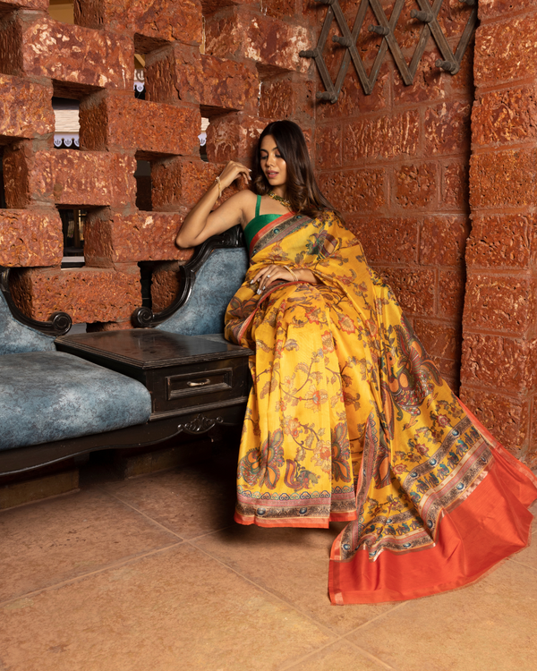 Yellow Color Linen Silk Saree for Women