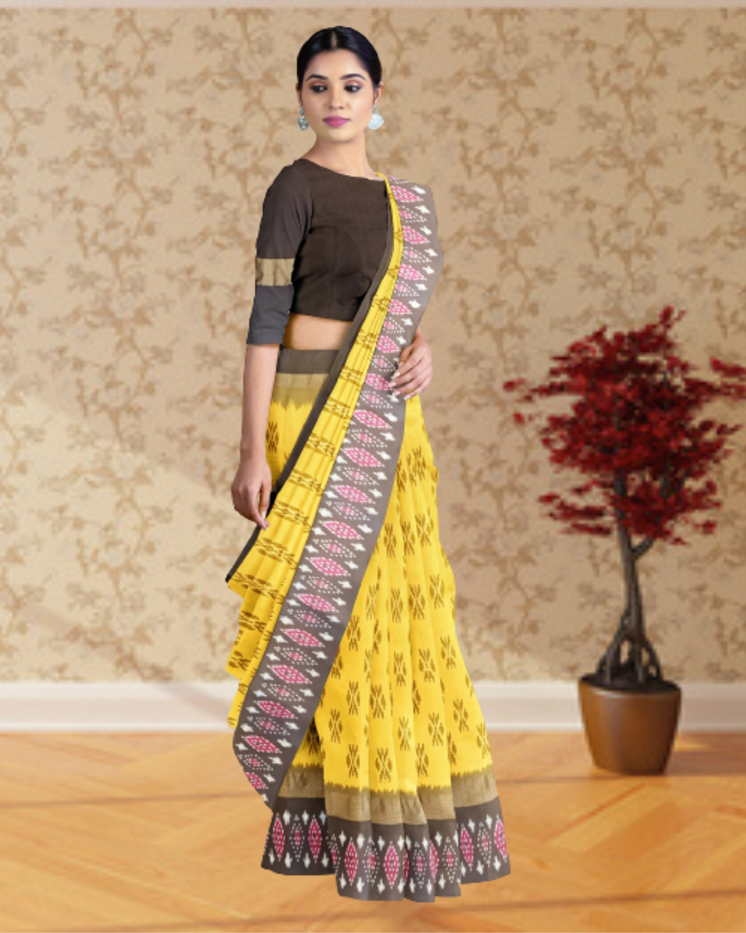 Yellow Color Patola Silk Saree for Women - Side View of Saree