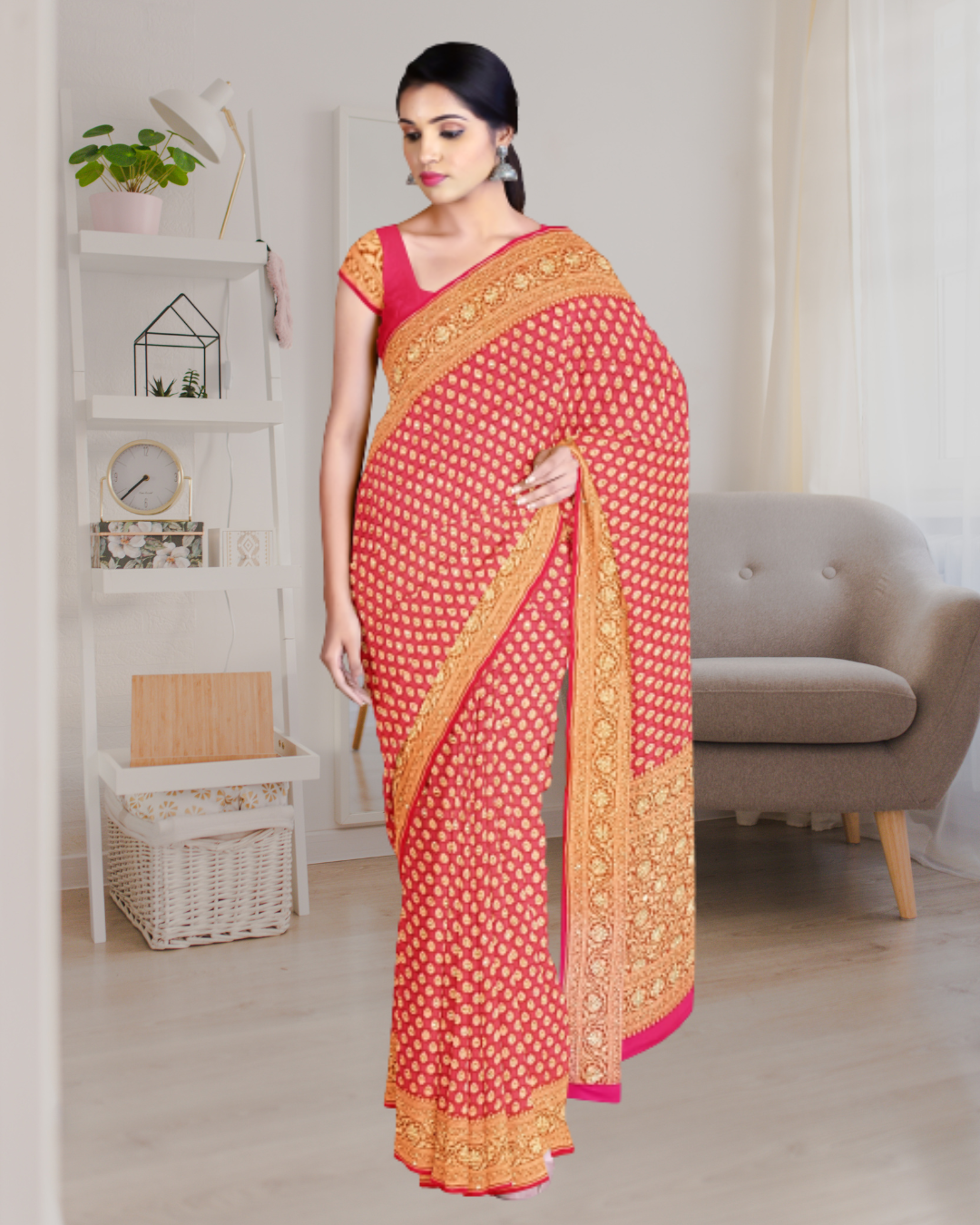 Rani Banaras Khaddi Georget Saree for Women