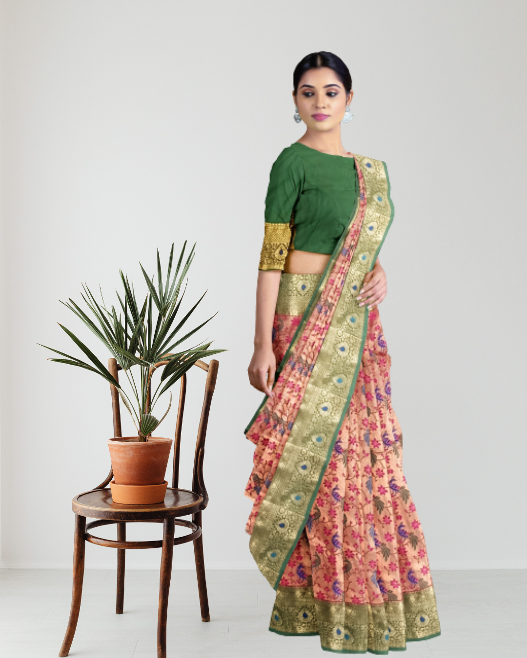 Rani Color Kanchi Tissue Silk Saree for Women - Side View of Saree