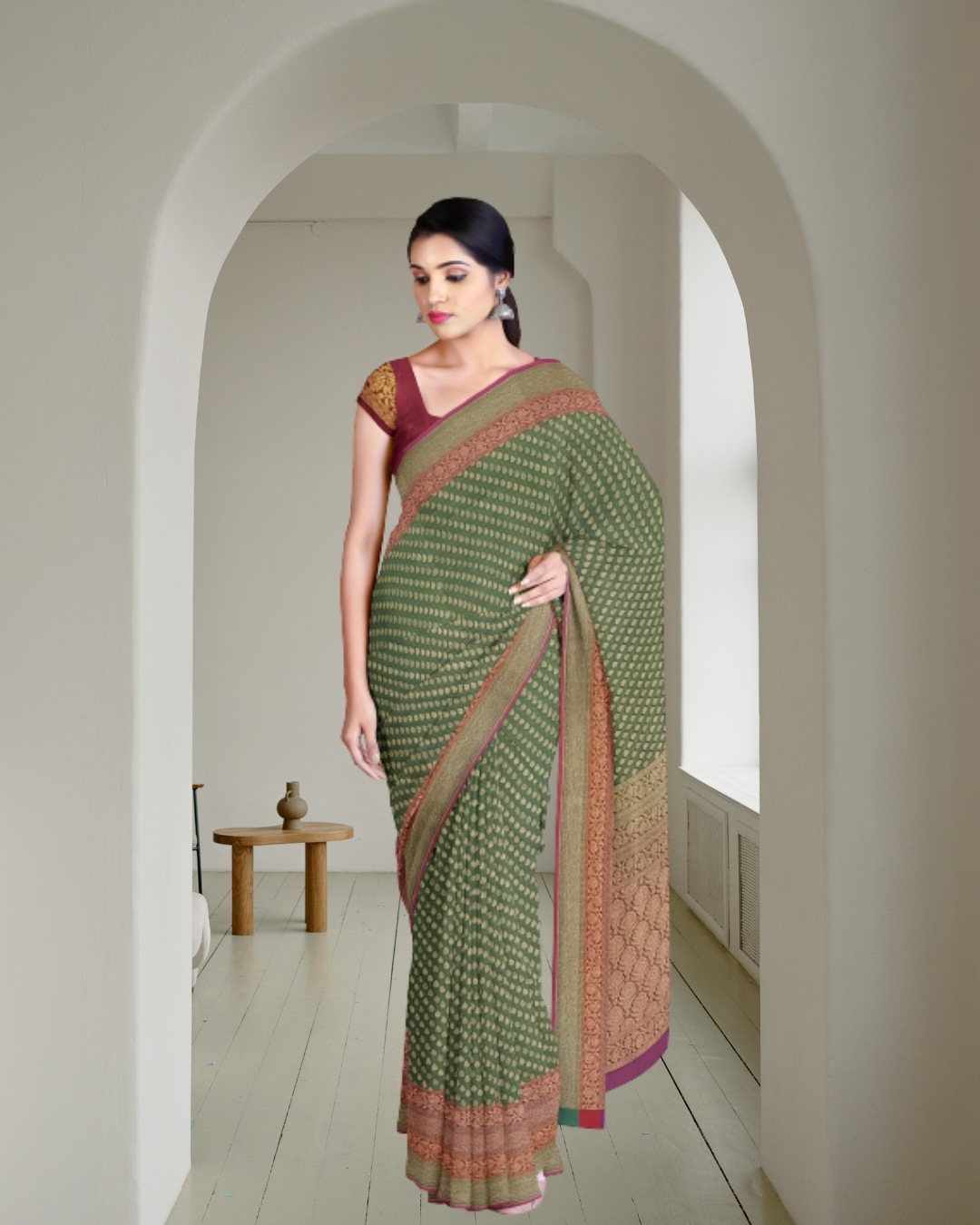 Rama Color Banaras Silk Saree for Women