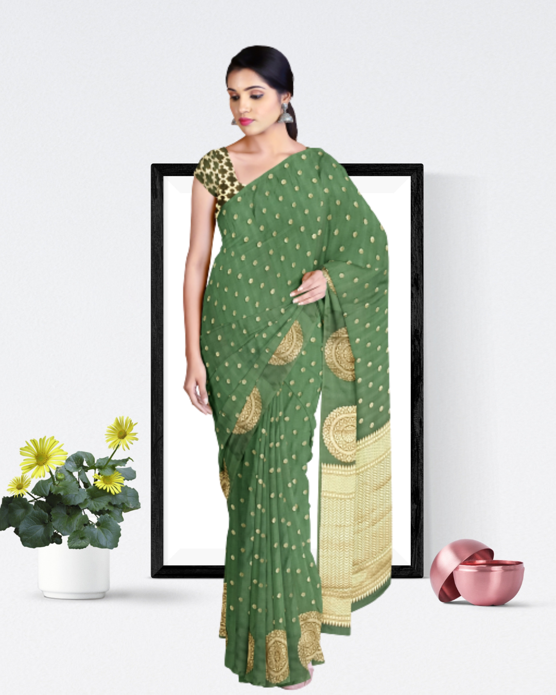 Green Color Banaras Katan Silk Saree for Women