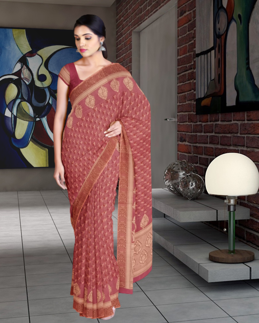 Gajari Color Banaras Cotton Saree for Women