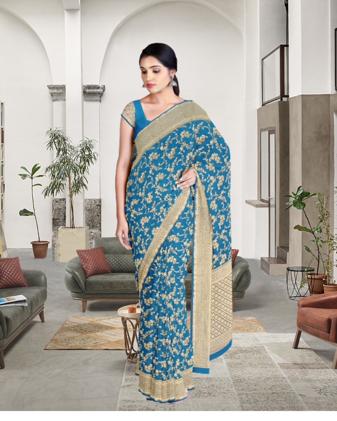 Peacock Color Banaras Katan Silk Saree for Women