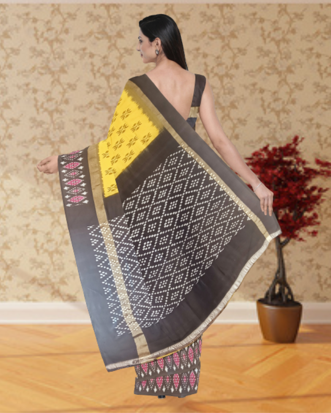 Yellow Color Patola Silk Saree for Women - Back Side View of Saree