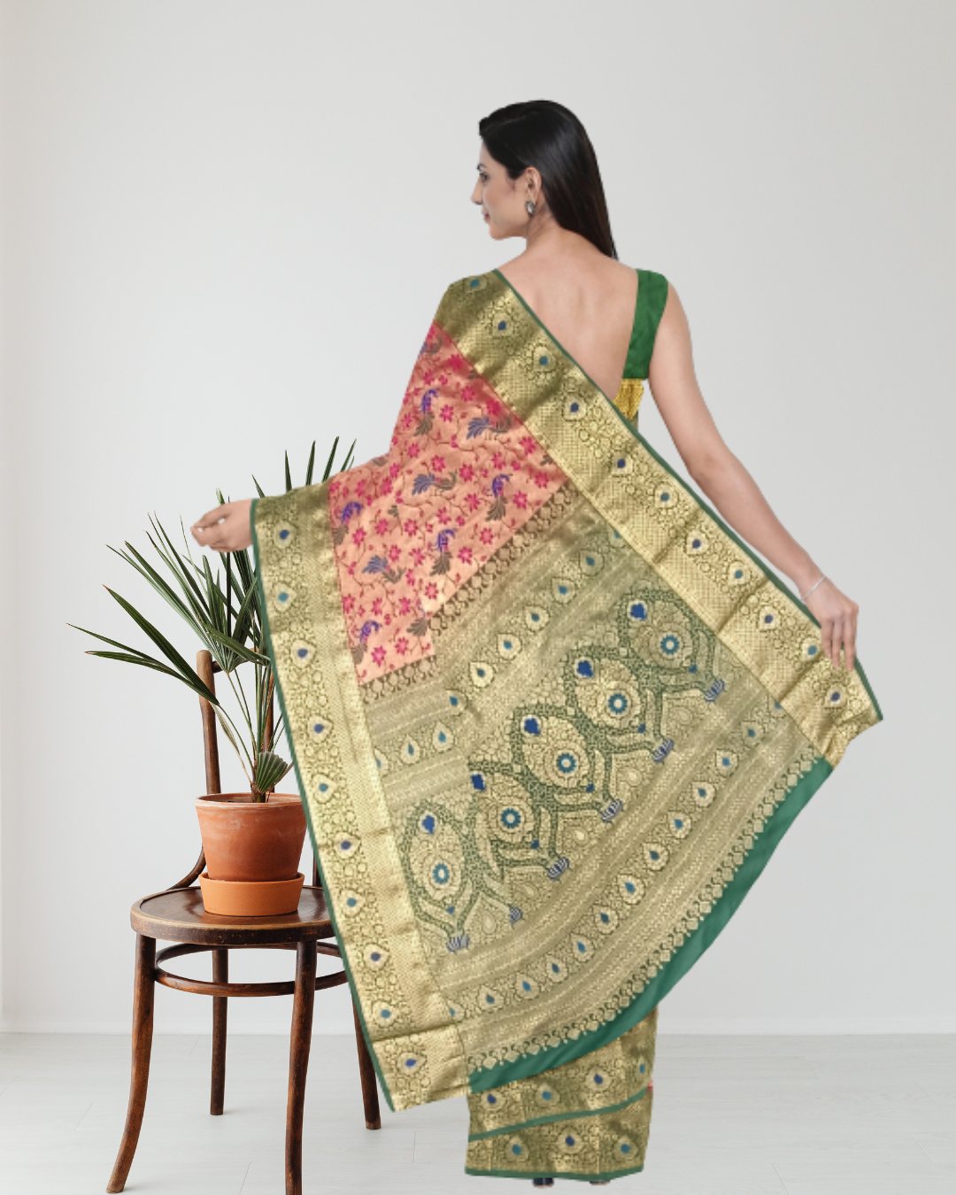 Rani Color Kanchi Tissue Silk Saree for Women - Back Side View of Saree