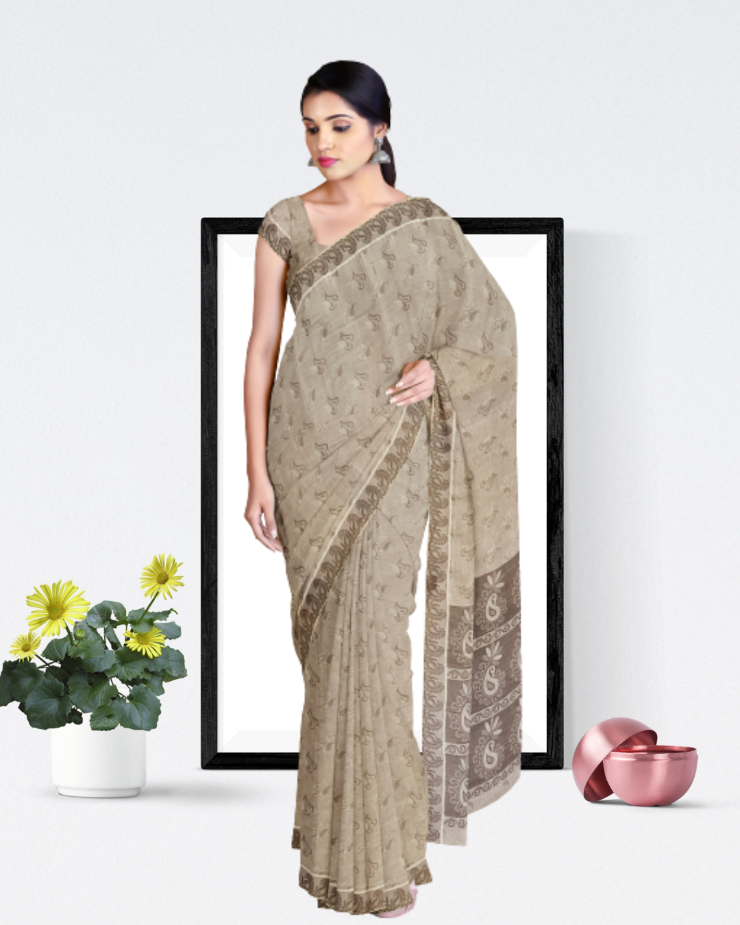 Grey Color Cotton Saree for Women