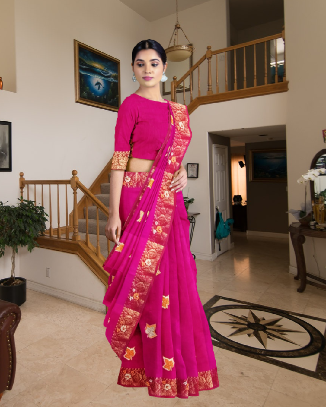 Magenta Color Raw Silk Saree for Women - Side view of Saree 