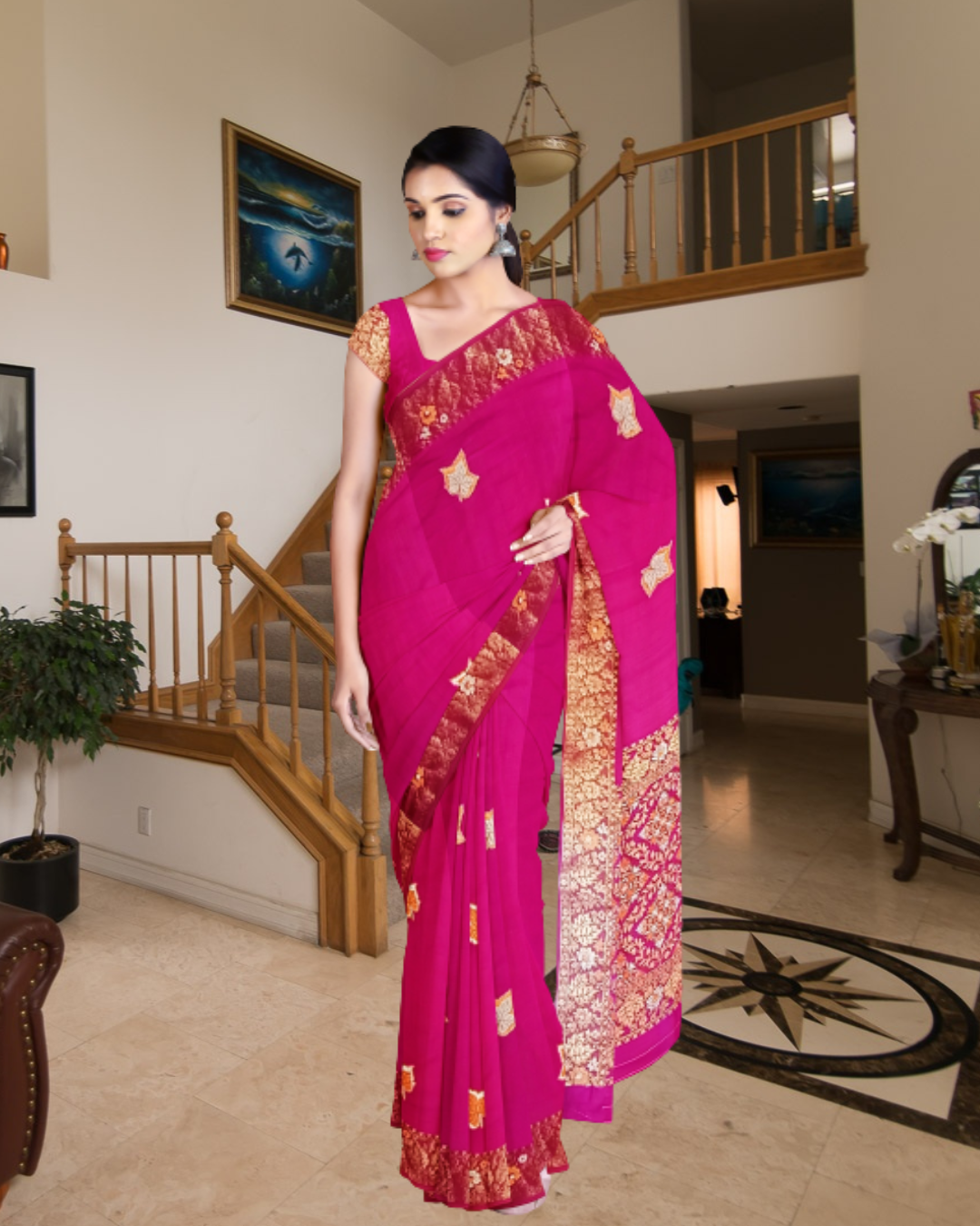 Magenta Color Raw Silk Saree for Women