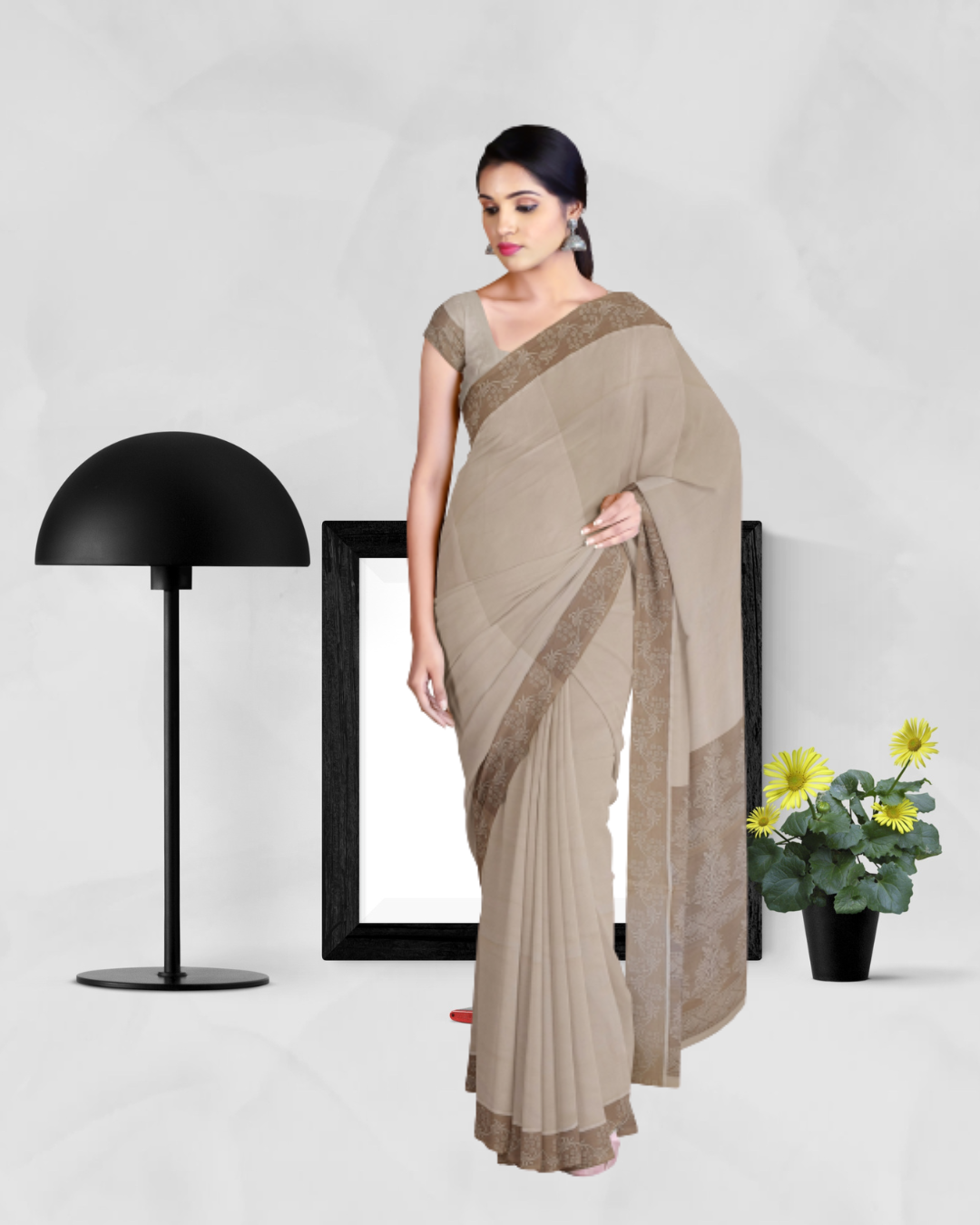 Cream Color Cotton Saree for Women