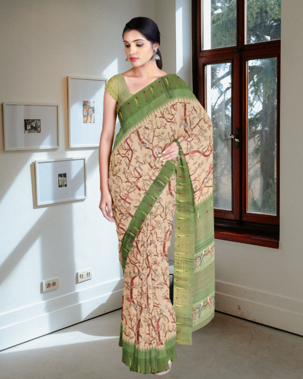 Cream Color Raw Silk Saree for Women