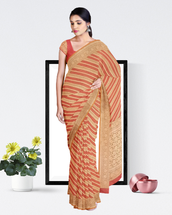 Orange Color Banaras Katan Silk Saree for Women