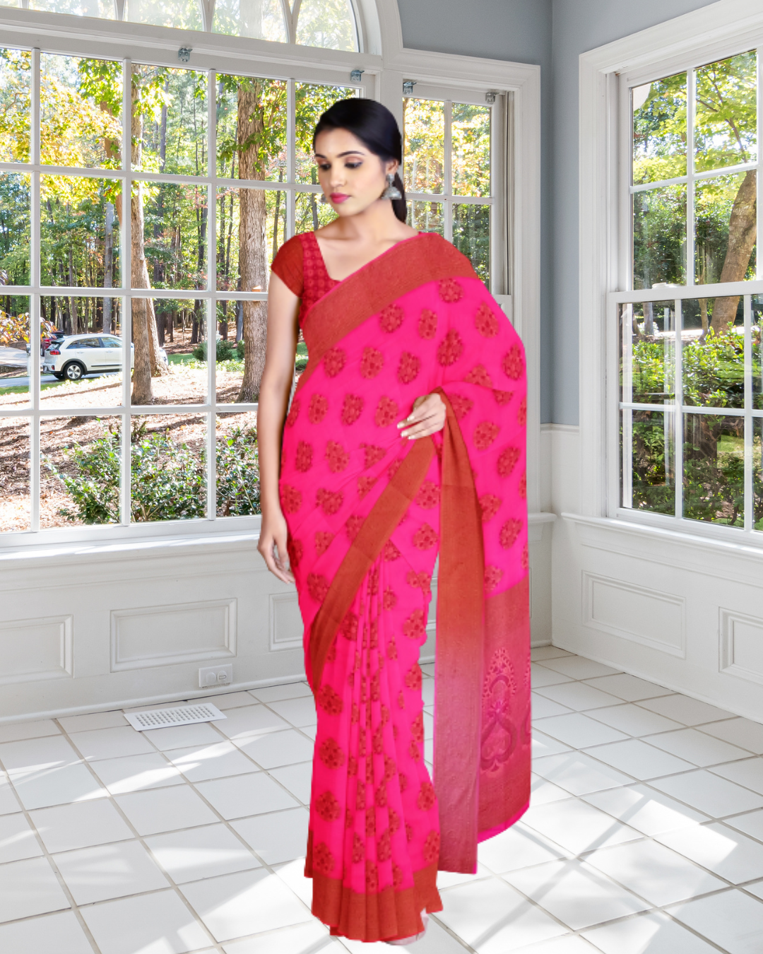 Rani Color Tussar Silk Saree for Women