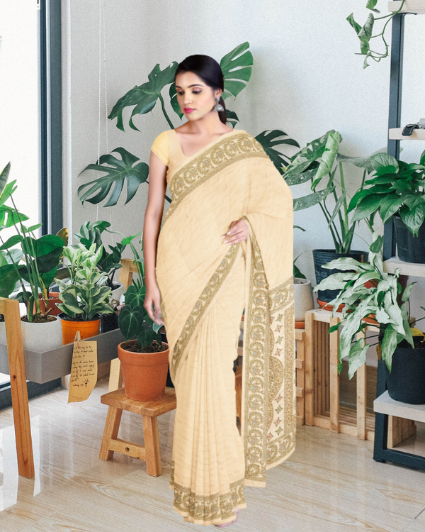 Cream Color Tussar Silk Saree for Women