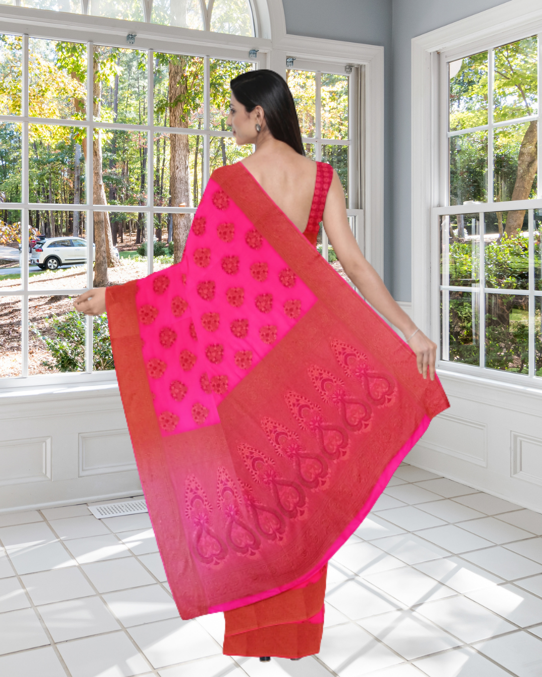 Rani Color Tussar Silk Saree for Women - Back Side View of Saree